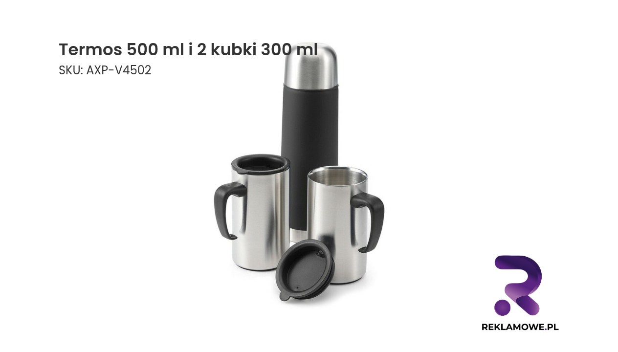 Termos 500 ml i 2 kubki 300 ml Termos o pojemności 500 ml i zestaw dwóch kubków po 300 ml