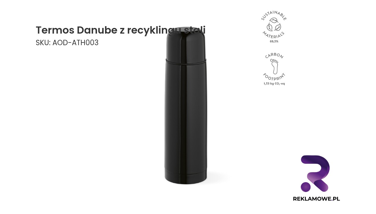 Termos Danube z recyklingu stali nierdzewnej 500 ml Ekologiczny termos Danube wykonany z recyklingu stali