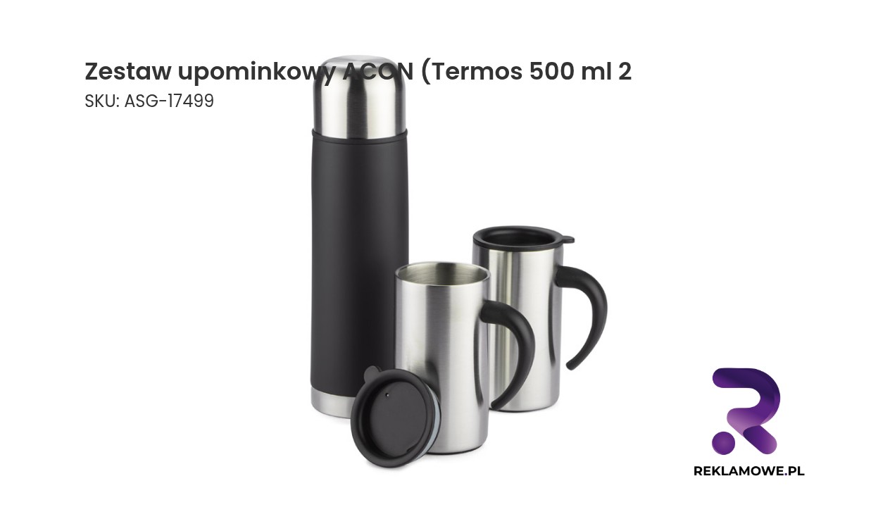 Zestaw upominkowy ACON (Termos 500 ml, 2 kubki 260 ml) Zdjęcie Zestawu Upominkowego ACON z termosem o pojemności 500 ml